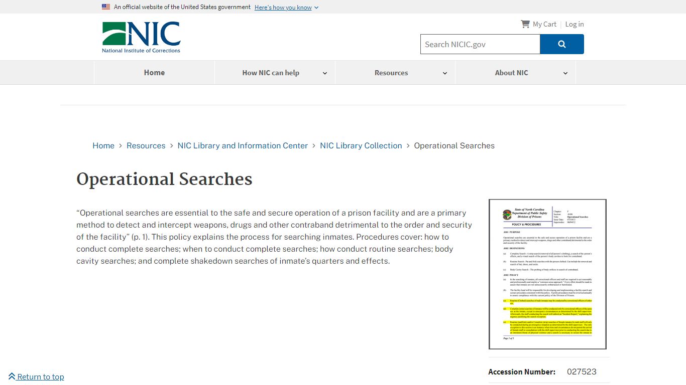 Operational Searches | National Institute of Corrections
